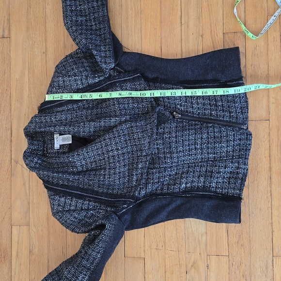 CACHE Charcoal Gray/Black Metallic Tweed Wool Blend Motorcycle Jacket Size 2 - Picture 7 of 11